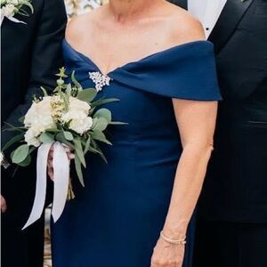 Elegant Navy Blue Off-Shoulder Gown